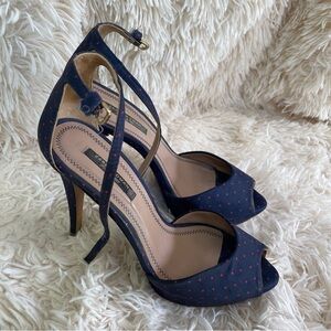 Zara stiletto heel open toe blue red polka dot ankle strap platform size 9